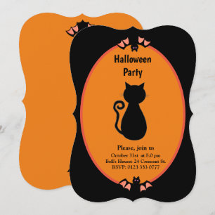 Convite de Halloween de Gato Preto & Morcegos Mode