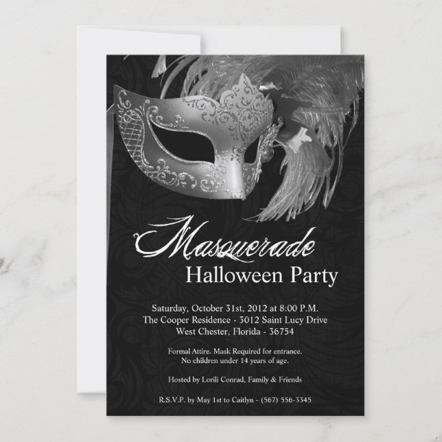 Convite de Halloween de Mascarada Silver 5x7 (Frente)