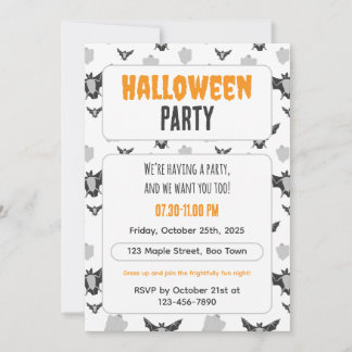 Convite de Halloween de Morcego e Fantasma Fofo.