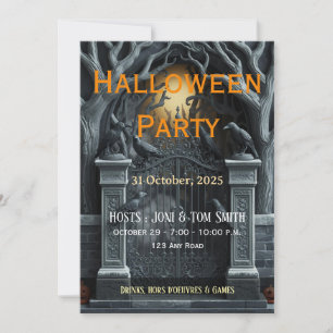 Convite de Halloween de Portão Assombrado Editável