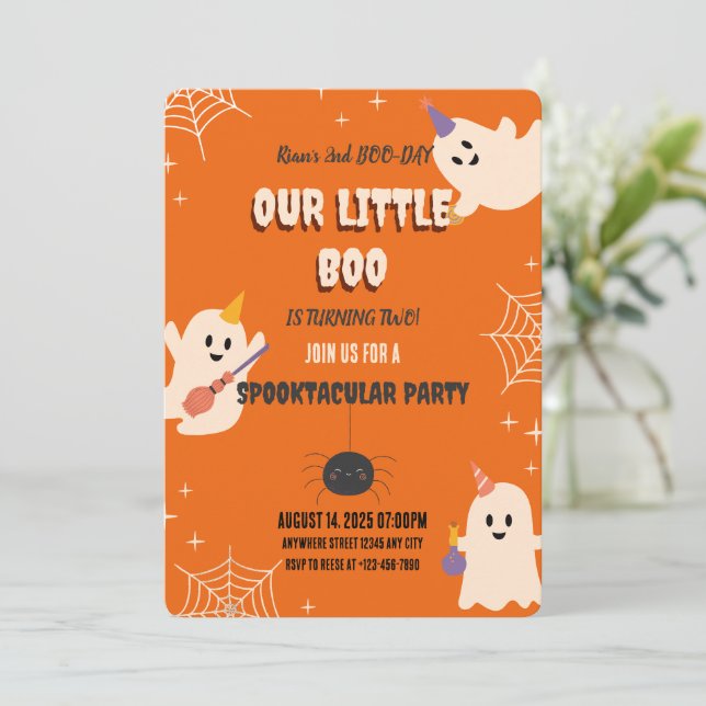 Convite de Halloween de segundo aniversário (Em pé/Frente)