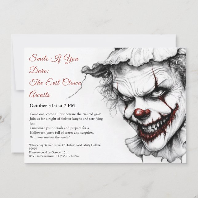 Convite de Halloween do Palhaço Mau – Sorriso Sini (Frente)