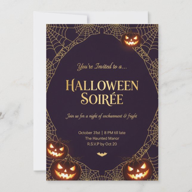 Convite de Halloween Elegante Teia de Aranha (Frente)