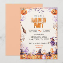 Convite de Halloween em Aquarela de Fantasma Abobr