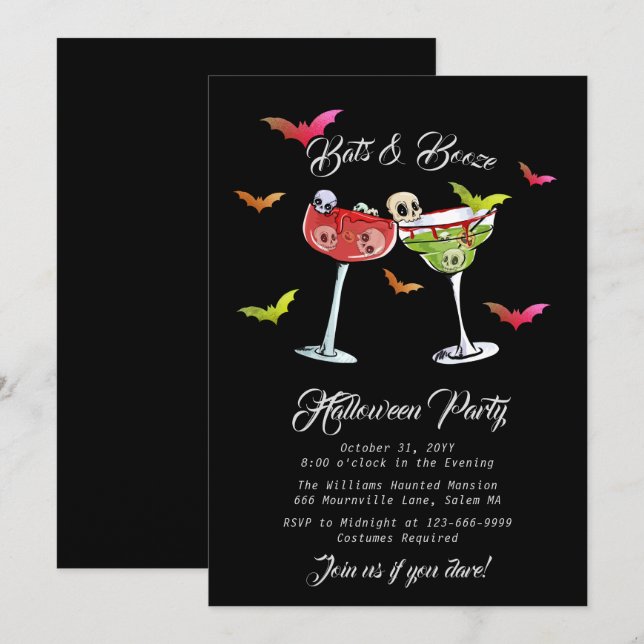 Convite de Halloween Engraçado para Bebida (Frente/Verso)