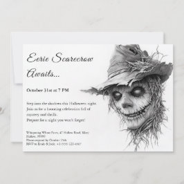 Convite de Halloween Espantalho Sinistro Preto e B