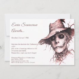 Convite de Halloween Espantalho Sinistro Preto e B