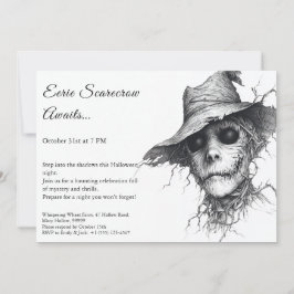 Convite de Halloween Espantalho Sinistro Preto e B