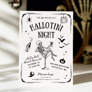 Convite de Halloween Esqueleto Martini Manuscrito 