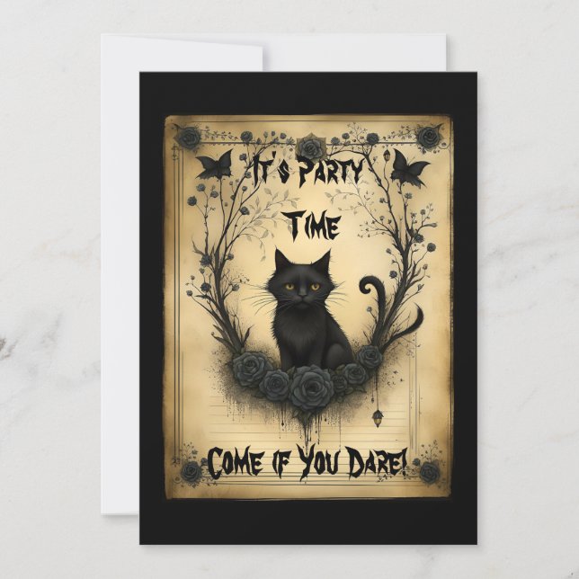 Convite de Halloween Gato Preto (Frente)