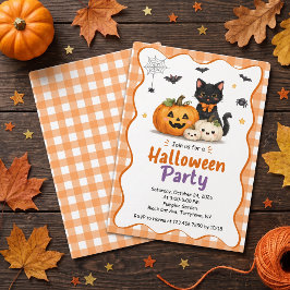 Convite de Halloween Infantil Gato Preto Abóbora F