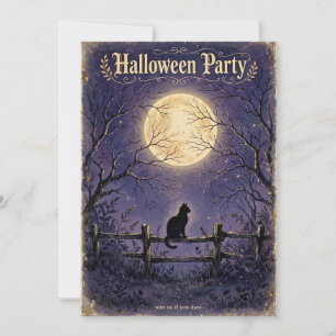 Convite de Halloween Lua Cheia Gato Preto