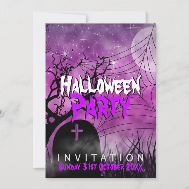 Convite de Halloween Lua Rosa + Teia de Aranha (Frente)