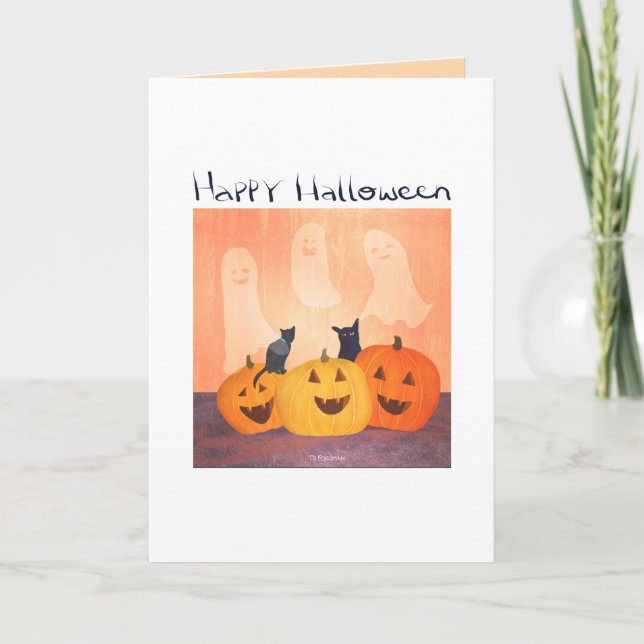Convite de Halloween ou gatos/espiritos dizendo ol (Frente)