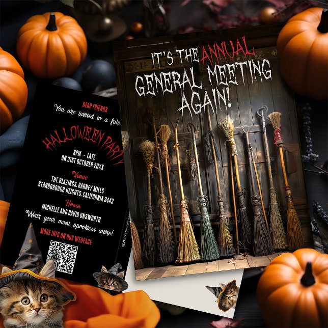 Convite de Halloween para Bruxas com Vassouras Rús (Criador carregado)