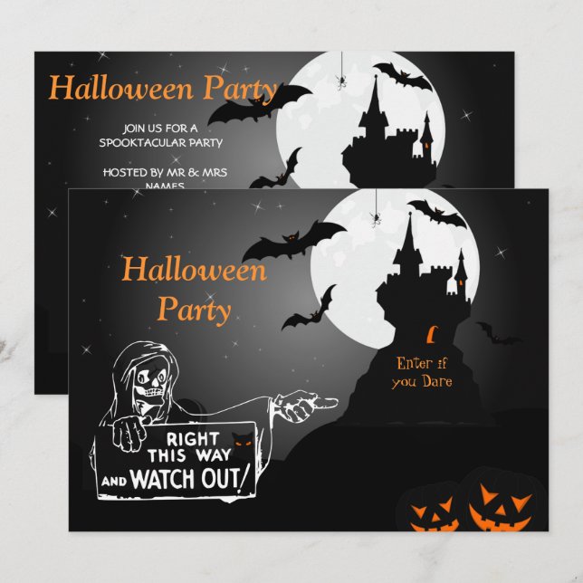 Convite de Halloween para Casa Assombrada Assustad (Frente/Verso)