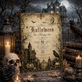 Convite de Halloween para Casa Assombrada com Corv