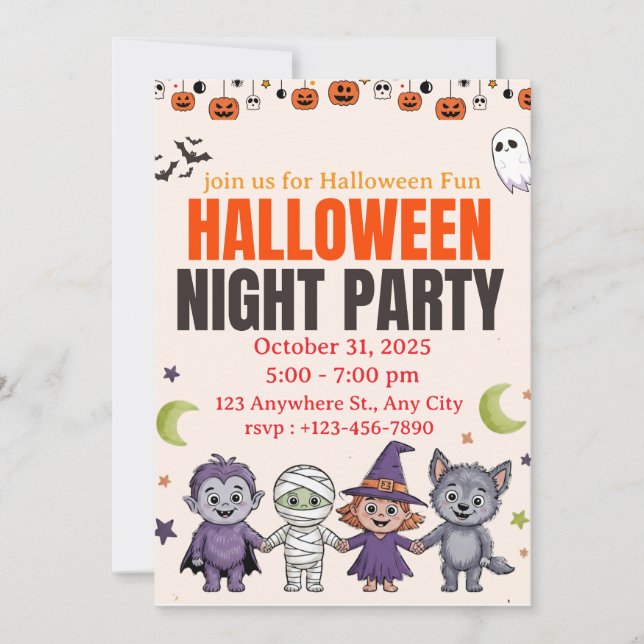 Convite de Halloween para Crianças Fofas e Assusta (Frente)