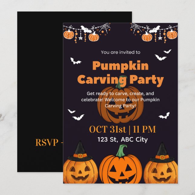 Convite de Halloween para Esculpir, Competir e Gar (Frente/Verso)