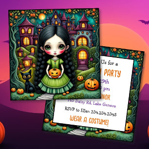 Convite de Halloween para Festa da Abóbora Menina 