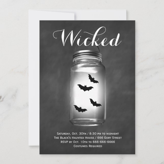 Convite de Halloween para Mason Jar Bats (Frente)