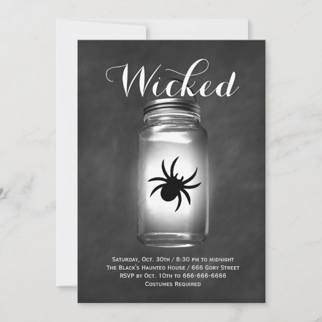 Convite de Halloween para Mason Jar Spider (Frente)