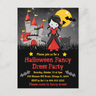 Convite de Halloween para Menina Vampira Fofa e Ca