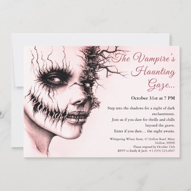Convite de Halloween para Mulher Vampira Assustado (Frente)