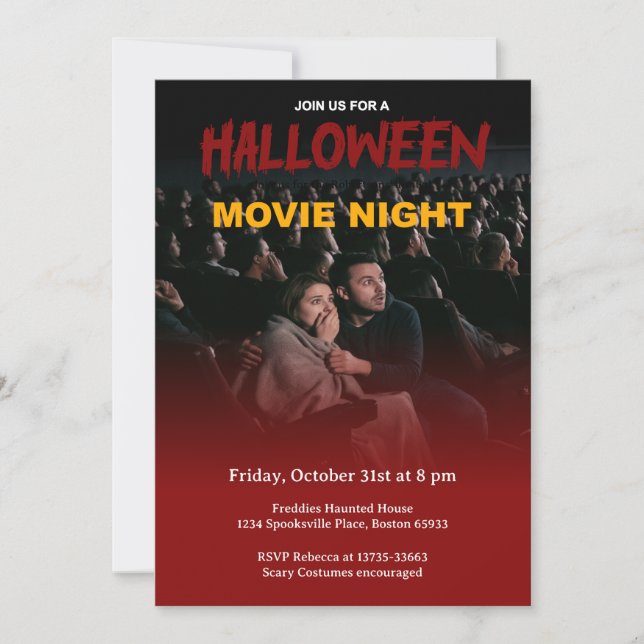 Convite de Halloween para noite de filme de terror (Frente)