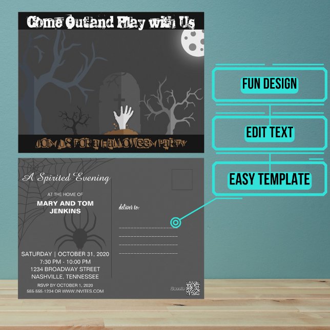 Convite de Halloween para sair e jogar gótico (Send out this stylish but fun Halloween party invitation for your next scary get together.)