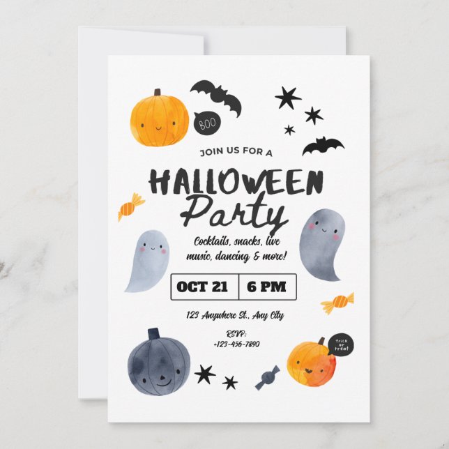 Convite de Halloween Pastel Ghost para Crianças Pe (Frente)