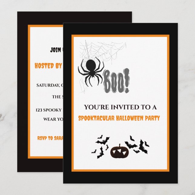 Convite de Halloween Personalizado Aranha Assustad (Frente/Verso)