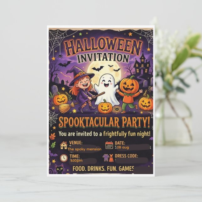 Convite de Halloween personalizado da família do f (Em pé/Frente)