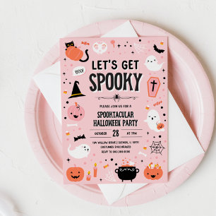 Convite de Halloween Rosa e Laranja - Vamos nos Es