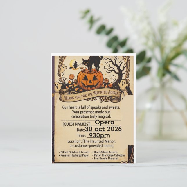 convite de halloween vintage convite para soirée a (Em pé/Frente)