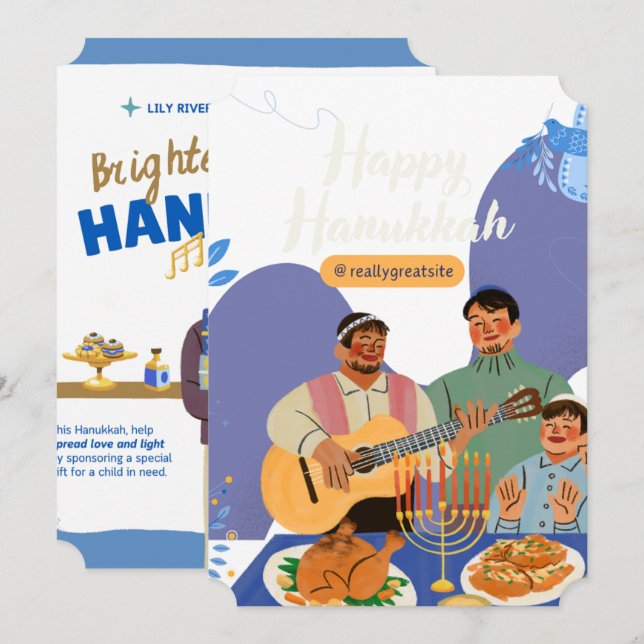 Convite de Hanukkah Iluminado (Frente/Verso)