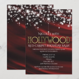 Convite de Hollywood Glamour em Seda Vermelha e Do
