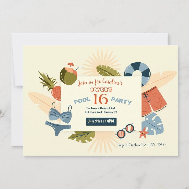 Convite de Hora da Parte piscina (Frente)