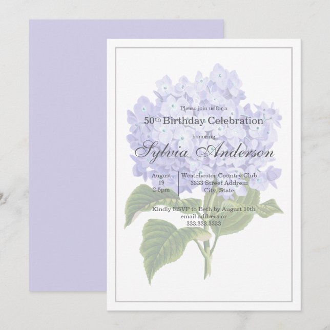 Convite de Hortênsia Botânica para Aniversário de  (Frente/Verso)