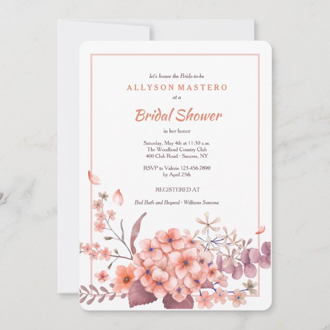 Convite de Hortênsias Coral (Frente)