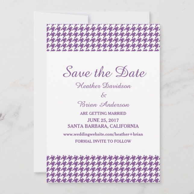 Convite de Houndstooth para Salvar a Data, Roxo (Frente)