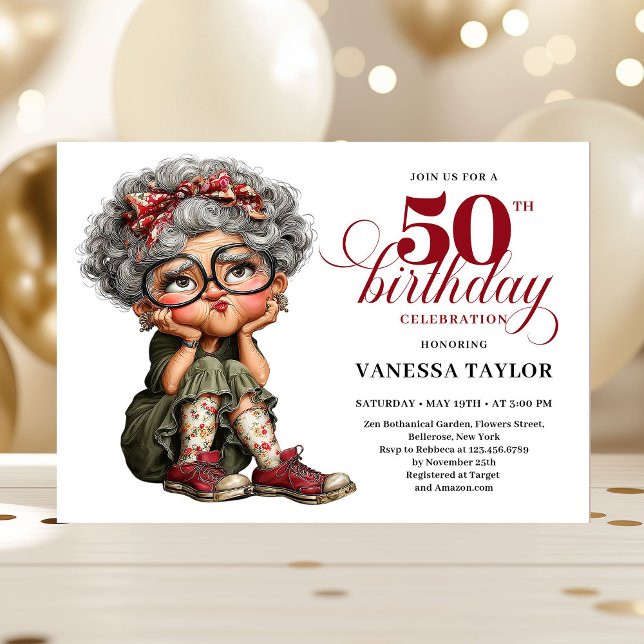 Convite de humor tema caprichoso para mulher de ci (Funny fifty woman humor invite whimsical theme)