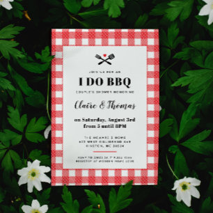 Convite de I Do BBQ com Tecido Xadrez Vermelho par