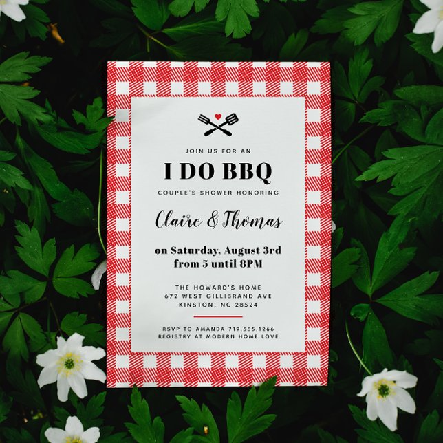 Convite de I Do BBQ com Tecido Xadrez Vermelho par (Criador carregado)