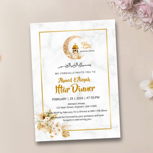 Convite de Iftar com Desenho Islâmico em Mármore B (Criador carregado)