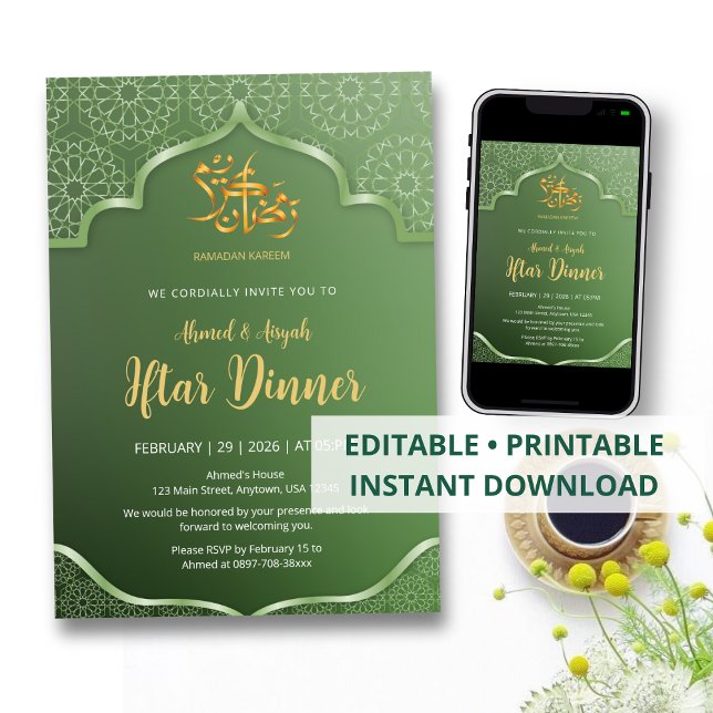 Convite de Iftar com Elegante Padrão Geométrico Is (Criador carregado)