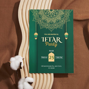 Convite de Iftar de Ramadan Elegante Ouro Verde