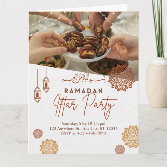 Convite de Iftar de Ramadan em Ouro Elegante com f (Frente)