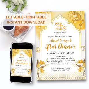 Convite de Iftar do Arco Floral Amarelo Brilhante