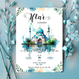 Convite de Iftar do Mezquita com Aquarela Floral p